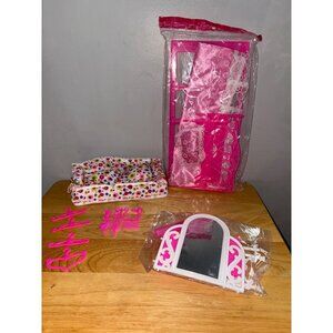 Dollhouse Furniture Set Floral Sofa Hangers Bed & Vanity Mirror Accessories